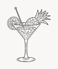  Pineapple Cocktail Line Art 