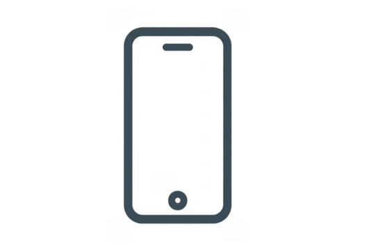 Smartphone outline icon showing a mobile device for communication, technology, and app interfaces with a transparent background