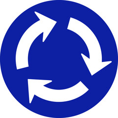 Roundabout-sign,-white-arrow,-blue-background