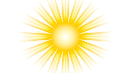 Bright, radiant sunburst with sharp yellow rays emanating outwards on a white background
