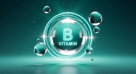 Vitamin b complex element with water bubble isolated on green background