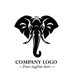 Head of Elephant Logo Company in Black on the White Background with Elegant Modern Design