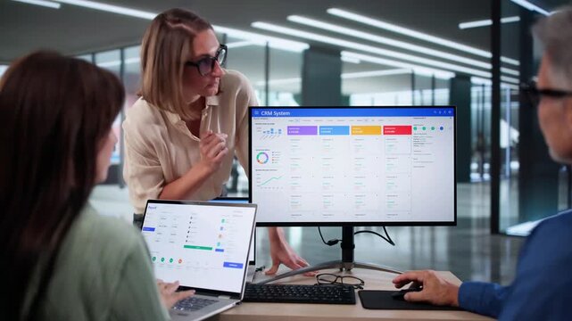Business Person Using CRM Software System