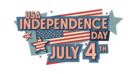 Vintage style graphic design for USA Independence Day, celebrating the Fourth of July with an American flag and stars.