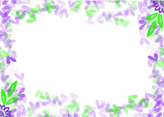 bright watercolor style frame with purple and green leaf or floral elements on white