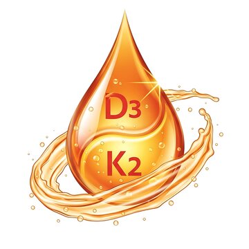 Vitamin d3 and k2 supplement concept isolated on white background