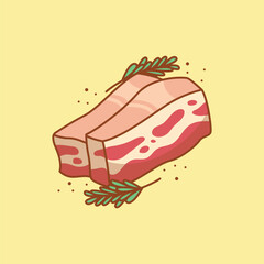 Cartoon Raw Pork Slice Meat Food Illustration