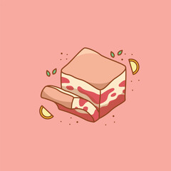 Cartoon Raw Pork Slice Meat Food Illustration