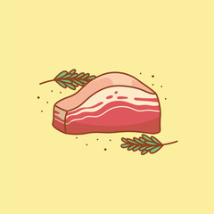 Cartoon Raw Pork Slice Meat Food Illustration