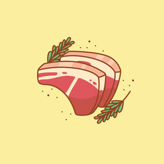 Cartoon Raw Pork Slice Meat Food Illustration