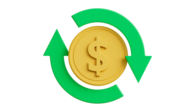 Dollar Coin with Circular Arrows — Symbol of Financial Flow and Currency Exchange