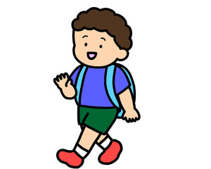 手を振って帰るアジア人の男の子