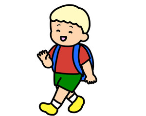 手を振って帰る金髪の男の子