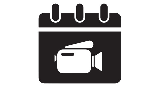 Calendar icon with a video camera symbol, representing video recording or event scheduling, isolated on transparent background