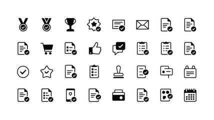 Achievement and Document Icons Set medal award