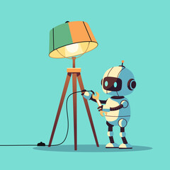 Lamp and robot with wrench illustration