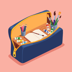 Pencil case and coloring brush illustration