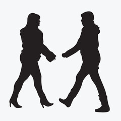 Stylized Silhouette of Man and Woman Walking in Opposite Directions