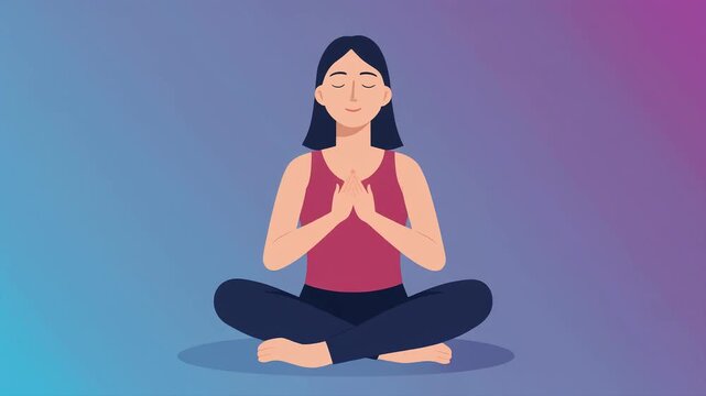 Flat vector illustration of a serene person meditating in a lotus pose, promoting calm and mindfulness with a gentle and peaceful ambiance