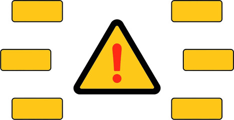A yellow triangle with an exclamation point in the center surrounded by six yellow rectangles creates a simple graphic for alerts and warnings.