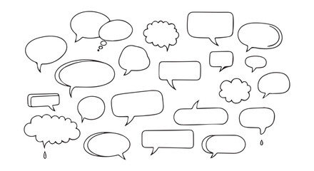 Collection of handdrawn speech bubbles and thought clouds isolated on transparent background
