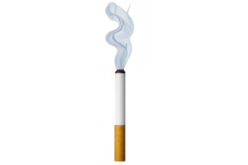 Cigarette burning with smoke illustrating tobacco addiction and smoking habit, health hazard illustration on transparent background