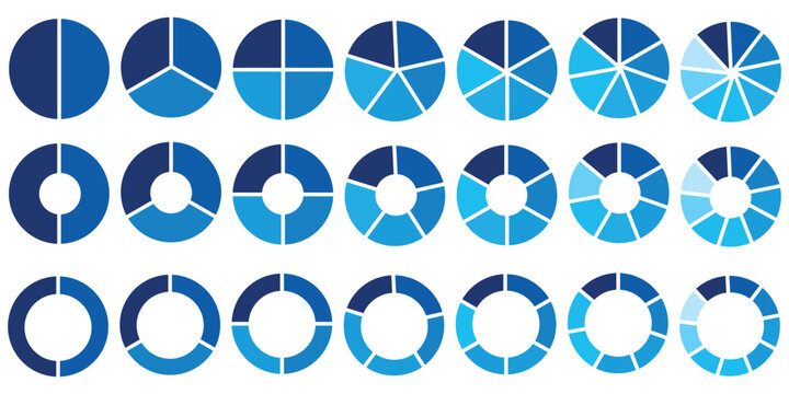 Pie charts diagrams. Different color circles isolated. Infographic element round shape