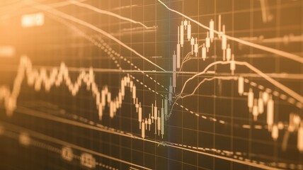 Dynamic financial market charts display complex data trends with glowing lines, offering insights into investment strategies and economic analysis.