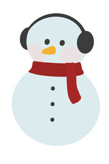 Cute snowman with red scarf and earmuffs illustration, perfect for winter and Christmas themed designs.