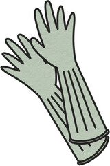 Textured gray rubber gloves illustration with soft handmade feel, ideal for kitchen, cleaning, or Korean kimchi-making graphics.