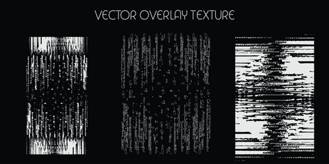 modern different types of overlay texture(paint, old, dust, cracks and other). monochrome vector collection for grunge, vintage, staight effects.
