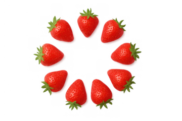 Fresh red strawberries forming a circular frame, creating a healthy food border for text on transparent background