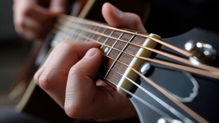 Fototapeta premium A person is playing a guitar, and the image conveys a sense of relaxation