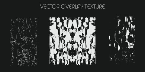 modern different types of overlay texture(paint, old, dust, cracks and other). monochrome vector collection for grunge, vintage effects.