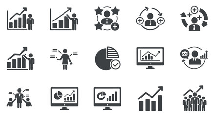Fototapeta premium Collection of business and finance icons, isolated on transparent background