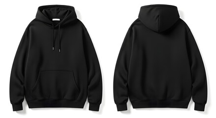 Hoodie front and back blank black template mockup