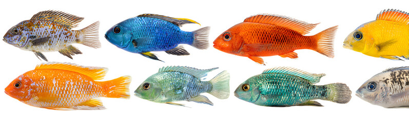 Fototapeta premium Collection of colorful fish on a transparent or white background