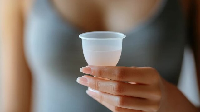 selective focus clean female hand holding menstrual cup