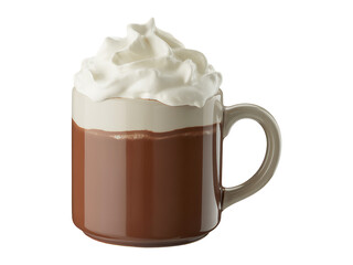 Chocolate mug with whipped cream isolated on transparent background