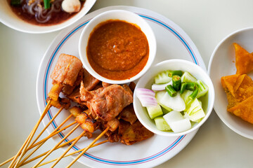 Thai Pork Satay with Peanut Sauce and Pickled Vegetables