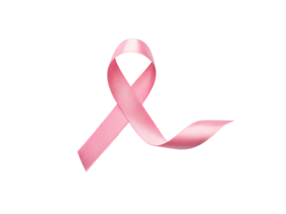 Elegant pink satin ribbon formed into awareness loop symbol representing breast cancer support hope, isolated on a transparent background