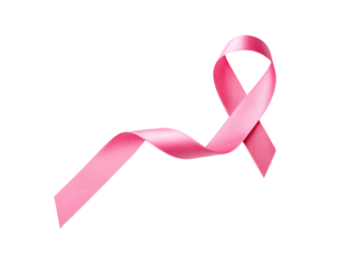 Flowing pink ribbon twisted into symbolic loop representing breast cancer awareness advocacy health campaign, isolated on a transparent background