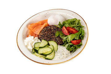 A vibrant and nutritious dish, Salmon Bowl, isolated on a transparent background