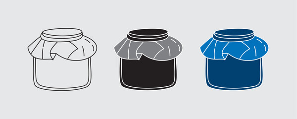 Minimalist vector jars with fabric covers in blue, black and white.