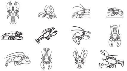 Versatile Set of Lobster Claw Linear Icons Isolated for Seafood Menus and Marine Biology Graphics