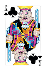 Vampire King of Clubs Playing Card. Vector Illustration
