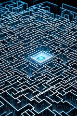 an image of a maze with a blue light in the middle