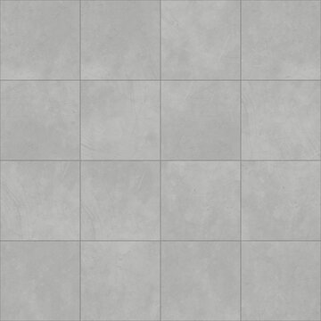 High-resolution seamless texture of grey concrete tiles. The lightly scratched surface creates a realistic, modern, and industrial background for architectural visualizations.