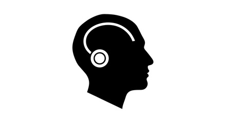 Head with headphones icon with transparent background