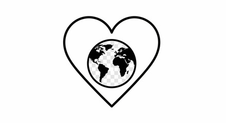 Heart shape with globe inside with transparent background